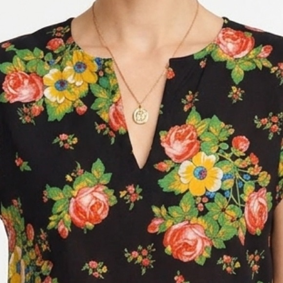 Johnny Was Black & Vibrant Floral V-Neck Blouse - Picture 3 of 8